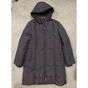 LIZ CLAIBORNE Brown Long Down Puffer Parka Jacket Removable Hood LARGE Winter
